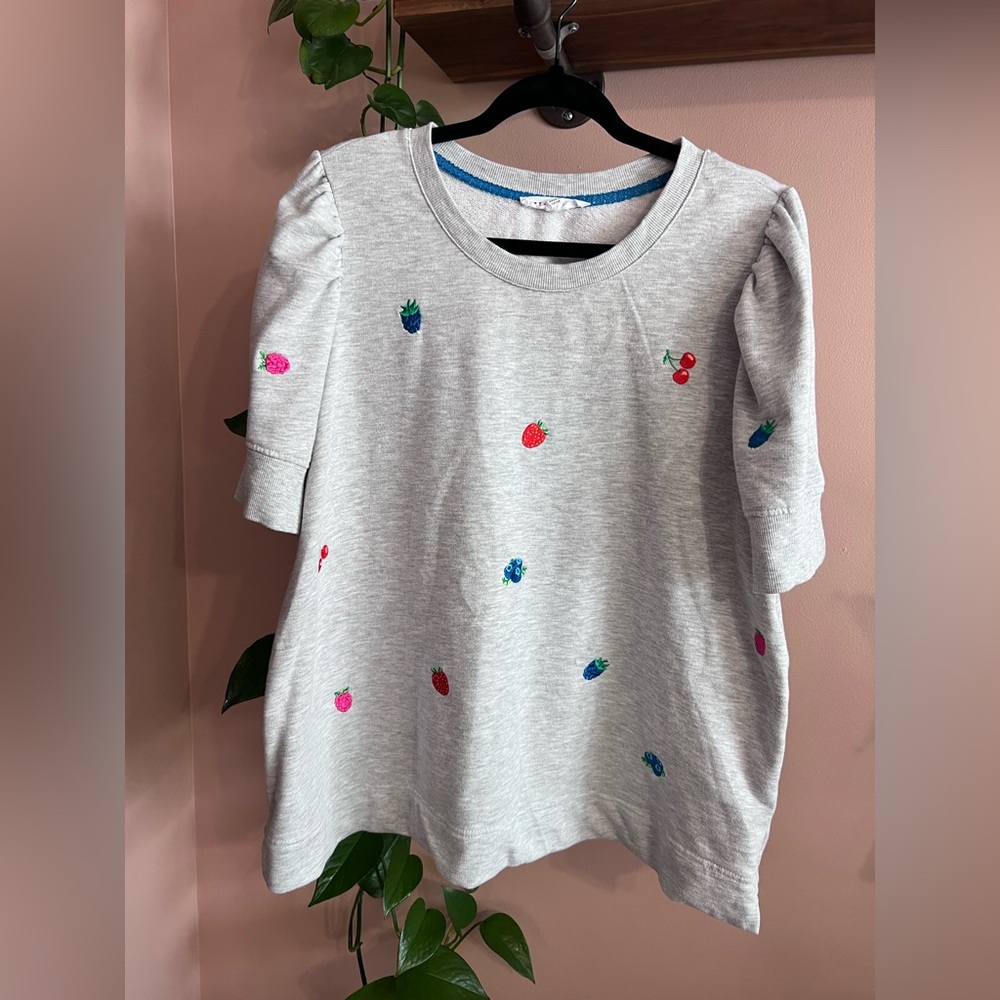 Gray Fruit Print Puff Sleeve Top  XL